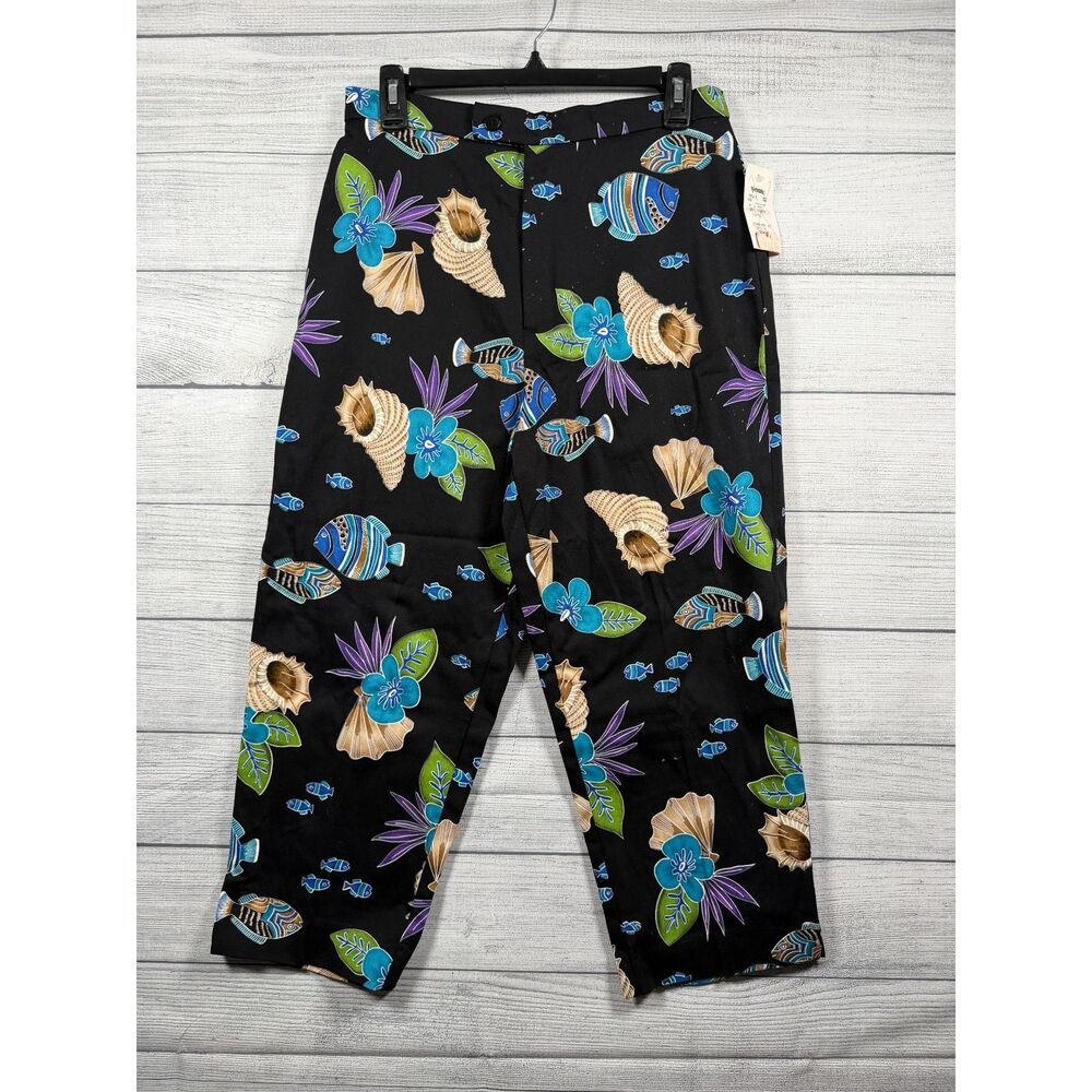 Briggs New York Women's 12 Black Tropical Fish Seashell Capri Pants NWT 1327